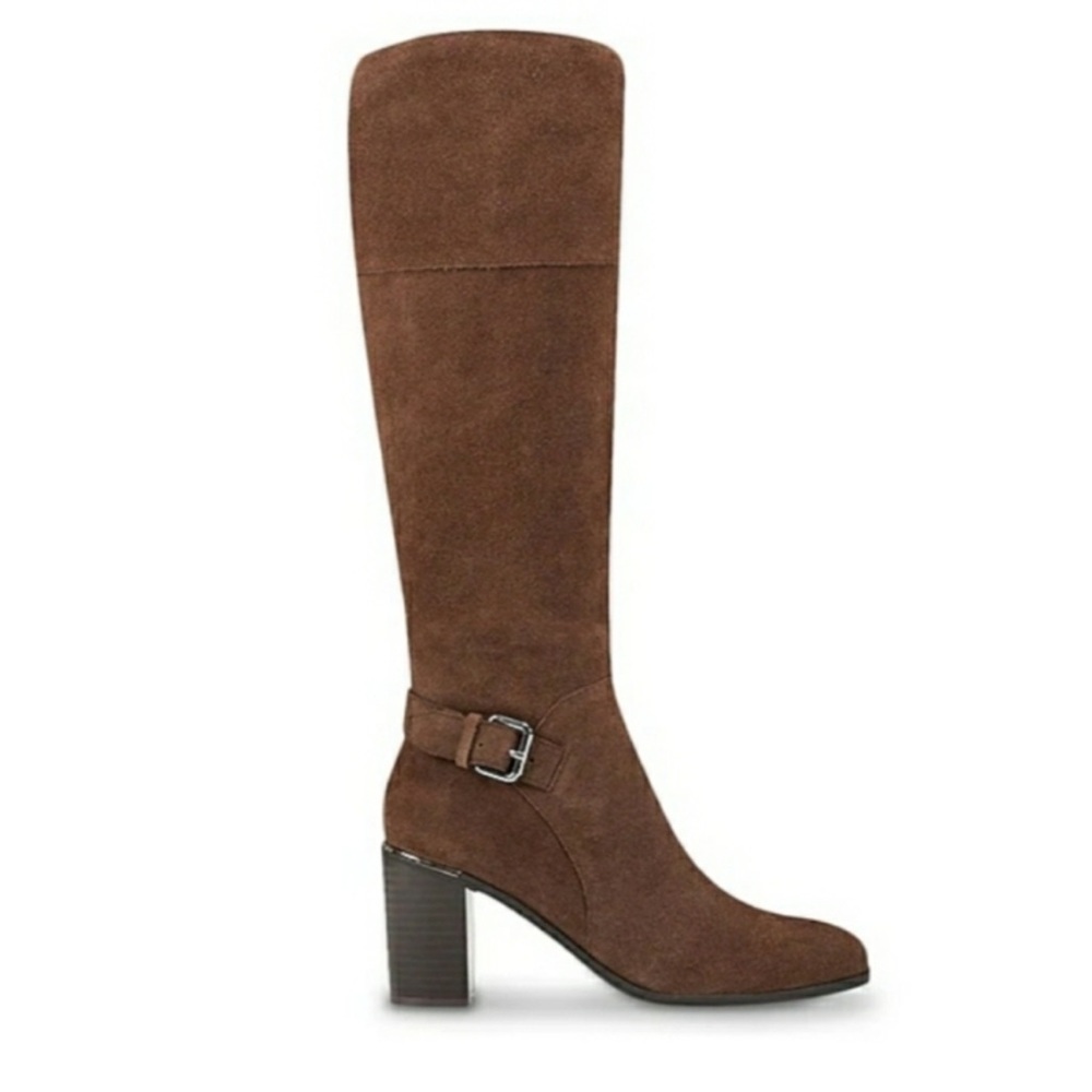 Bandolino Ollia Tall Chocolate Brown Suede Block Heel Boots Women’s Size 8M